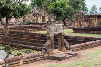 pond in fron tof Khmer temple ruin