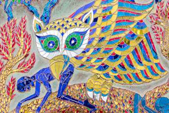 mosaic of owl eating a man