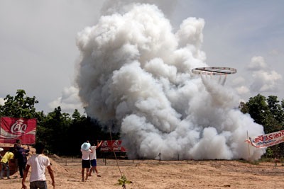 rocket launching amidst much smoke